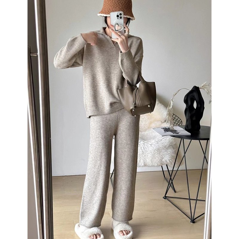 customized your logo Women cashmere loungwear sweater pants set women famous design warm knitwear sweater set