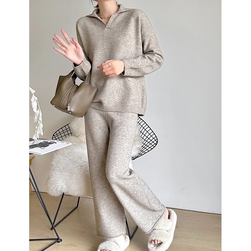 customized your logo Women cashmere loungwear sweater pants set women famous design warm knitwear sweater set