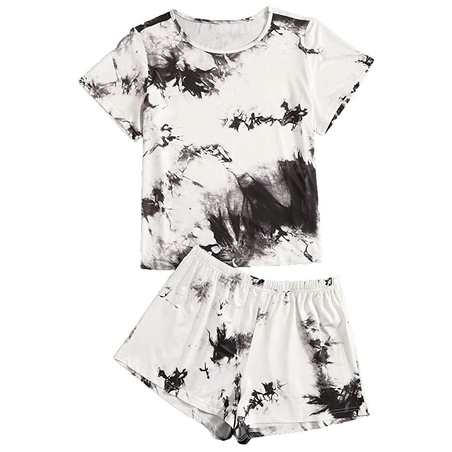Custom Summer Casual Women O-Neck Striped Outfit Short Sleeve Crop T-Shirt & Shorts Drawstring Tracksuit Casual Set
