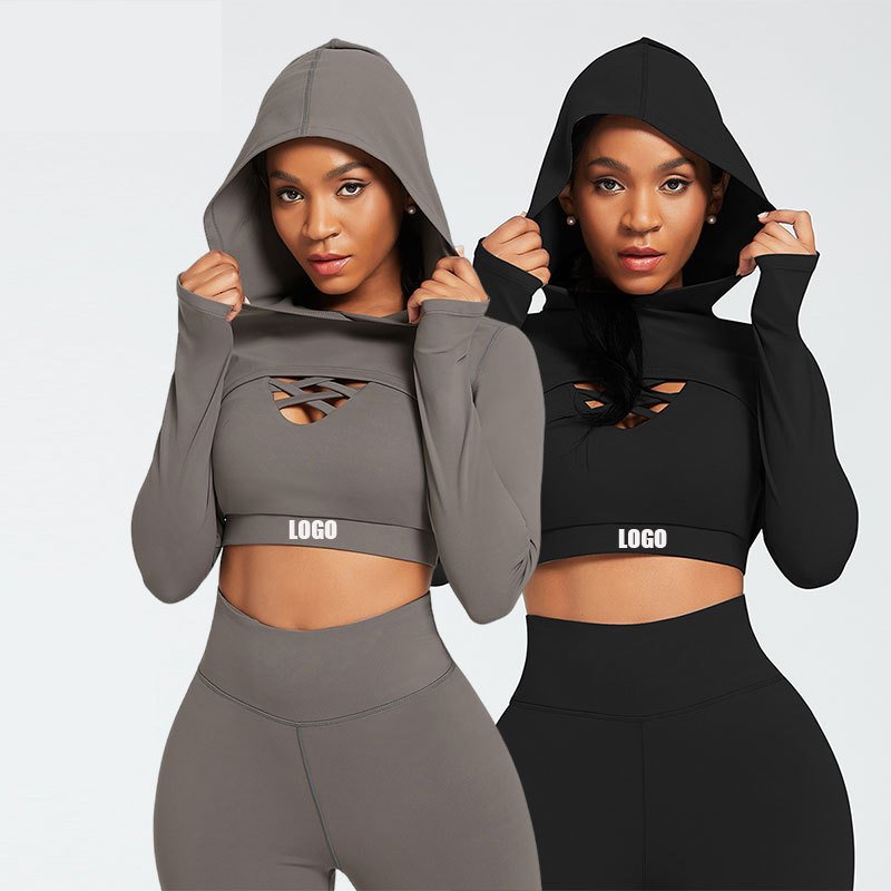 2024 new women's cross back sports underwear hooded top jogging pants three-piece sports yoga set