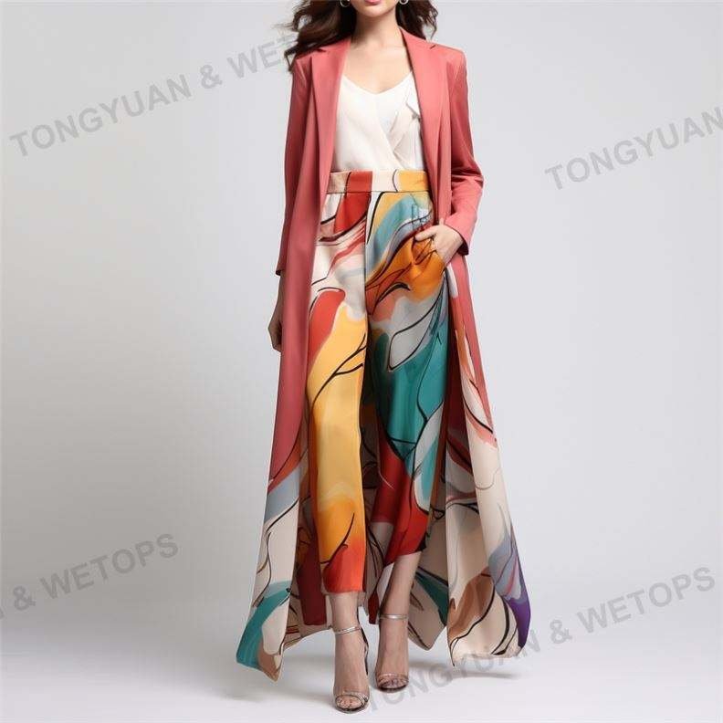 Custom Manufacturing Clothes solid color women's Blazer trend print long business wear office women's suit three piece set