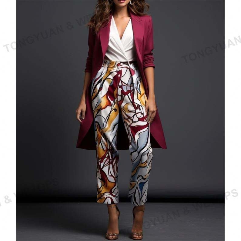 Custom Manufacturing Clothes solid color women's Blazer trend print long business wear office women's suit three piece set