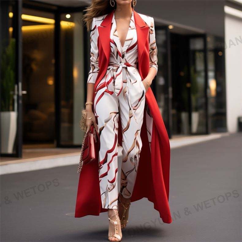 Custom Manufacturing Clothes solid color women's Blazer trend print long business wear office women's suit three piece set