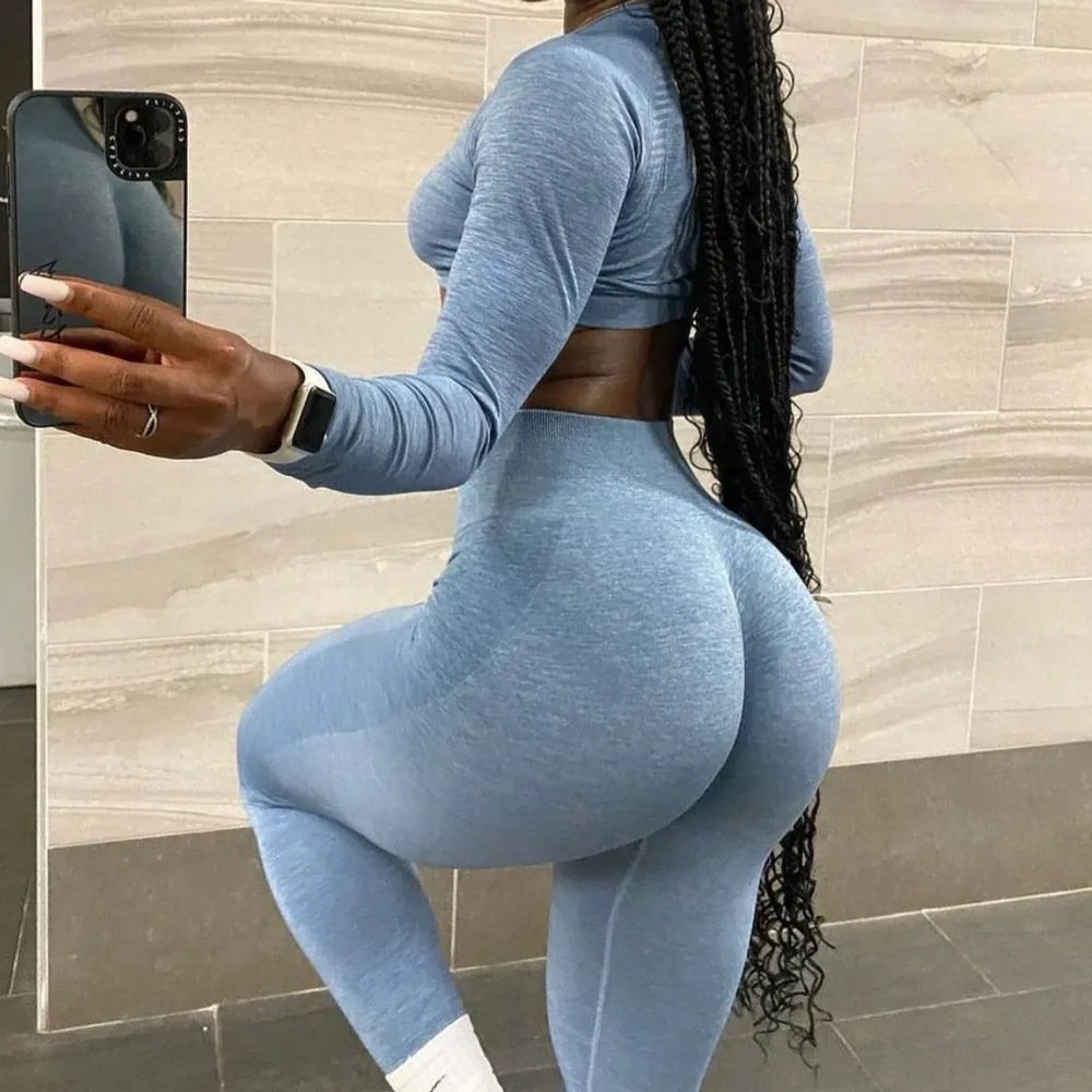 Seamless Yoga Sets Women Fitness Clothing Sport Suit Long Sleeve Top Hip-Liftiing Push Up High Waist Leggings Workout Set