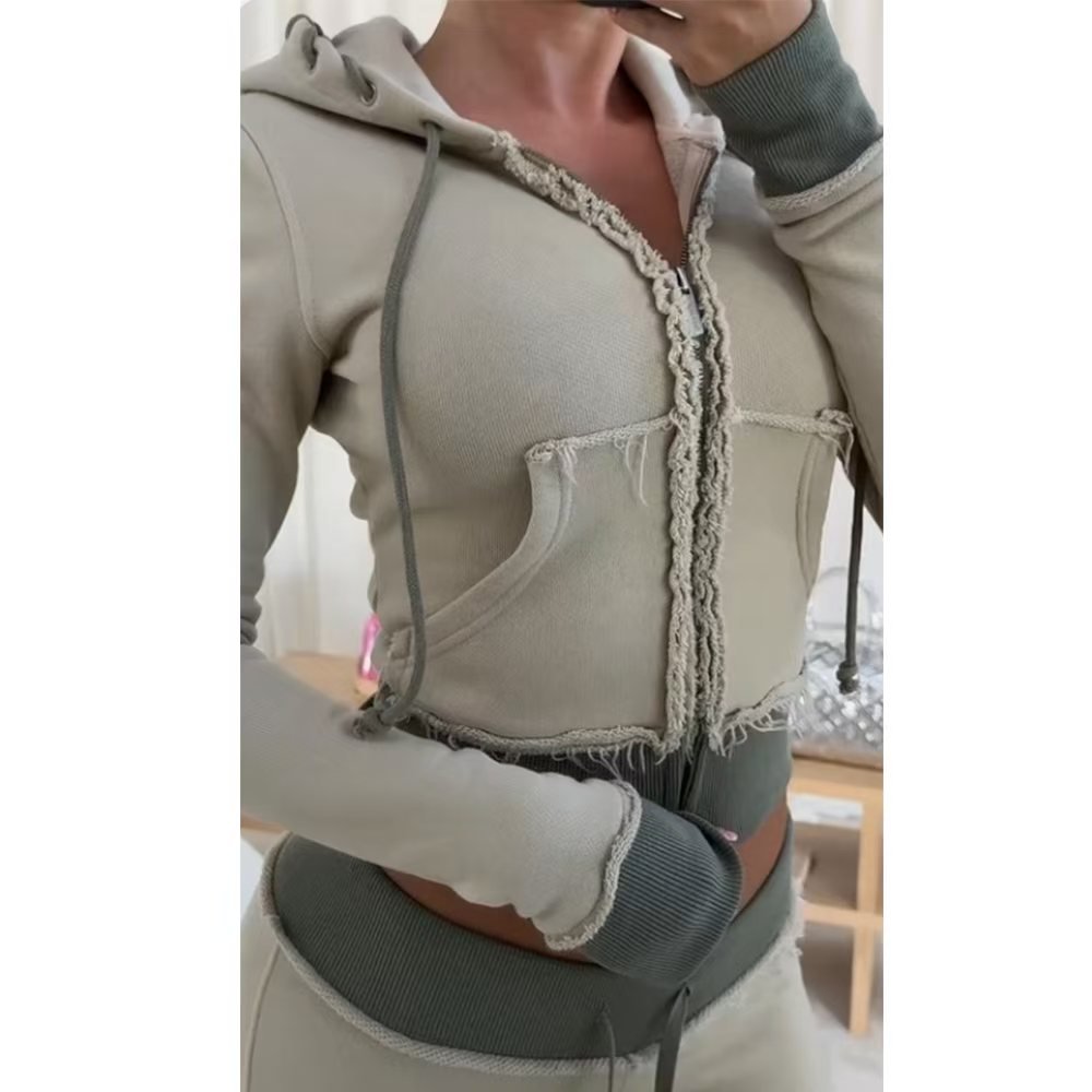 Tall Girl Friendly Sets Custom Zip Up Hoodie Stack Sweat Pants for Distressed Two Piece Set