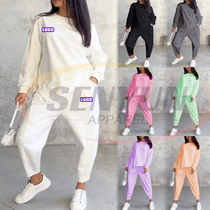 Wholesale Oem Blank 2 Piece Custom Plus Size Logo Fashion Oversized Boxy Sexy Sports Tracksuits Jogger Crewneck Women'S Sets