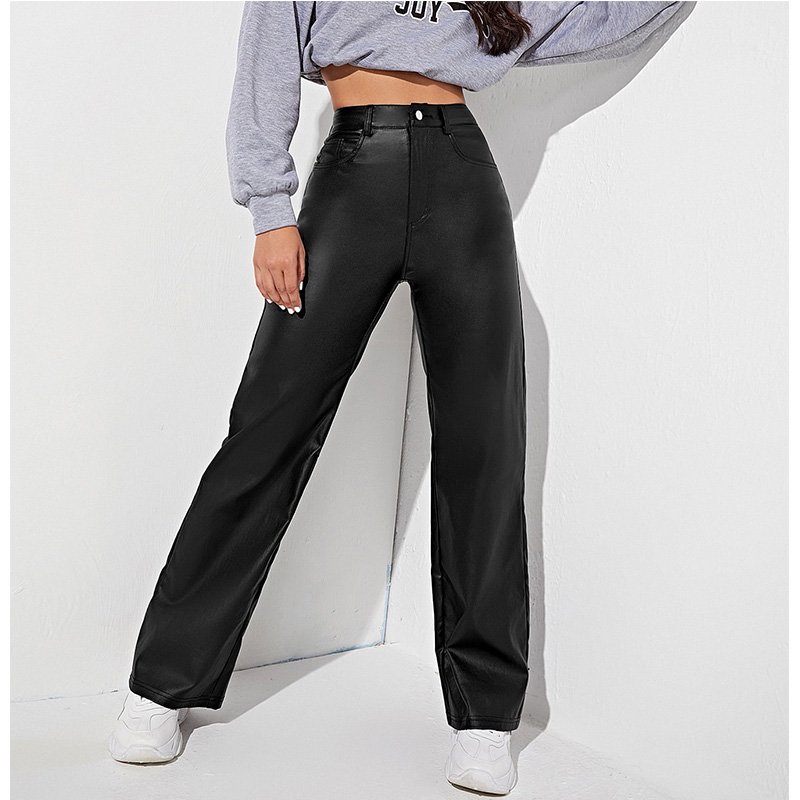 Slim Women Sexy Skinny PU Leather Trousers Custom Zipper Black Plus Size Leather Pants