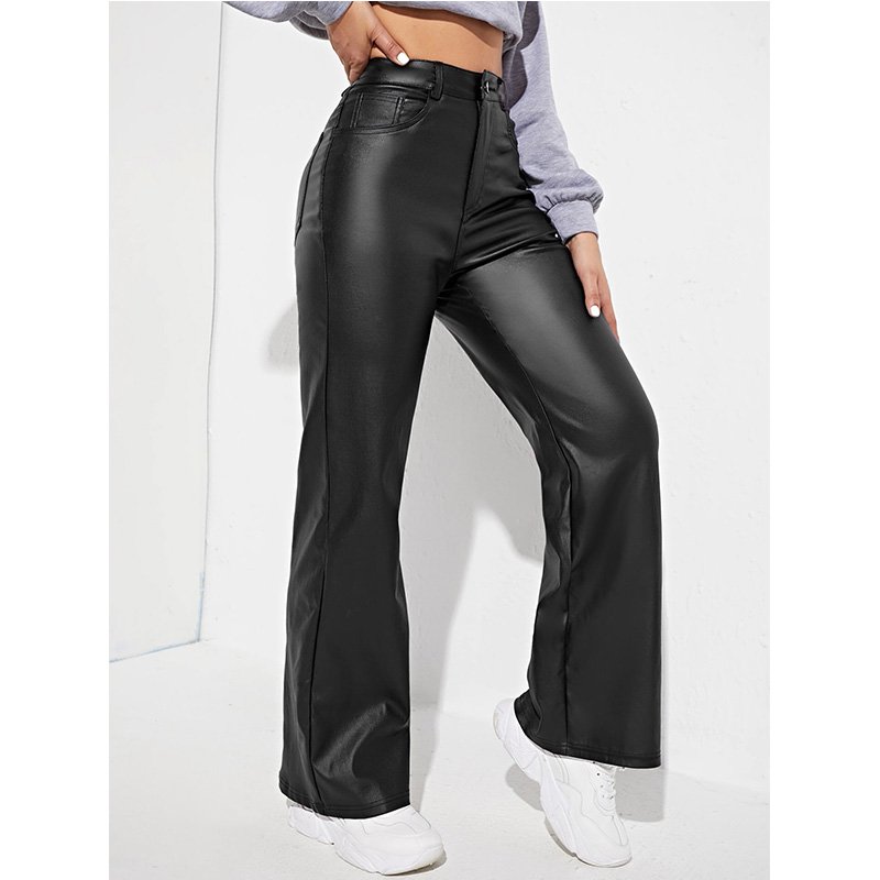 Slim Women Sexy Skinny PU Leather Trousers Custom Zipper Black Plus Size Leather Pants