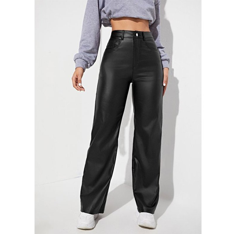Slim Women Sexy Skinny PU Leather Trousers Custom Zipper Black Plus Size Leather Pants