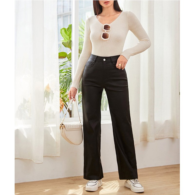 Slim Women Sexy Skinny PU Leather Trousers Custom Zipper Black Plus Size Leather Pants