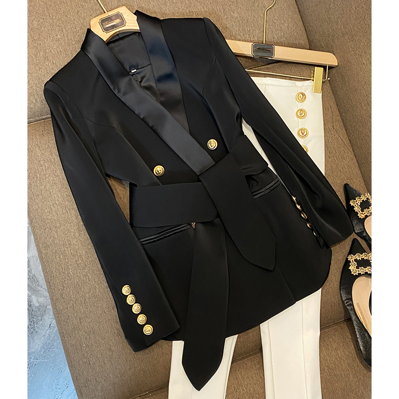 Custom wholesale 2024 European high-end luxury suits petite tops short black suit jacket for women