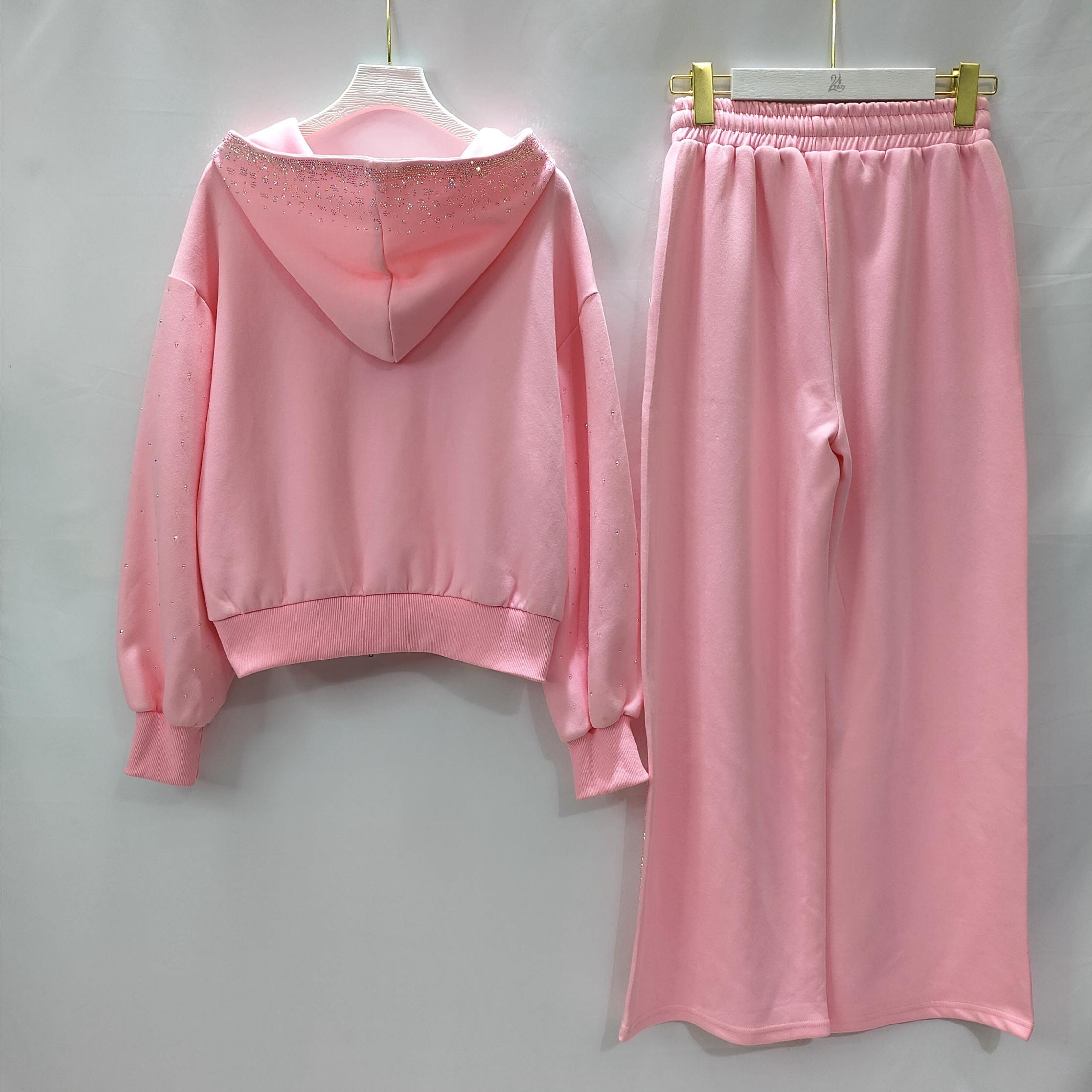 Design Luxury Bling Rhinestones Clothes Woman Custom Rhinestone Sportswear Tracksuit Hoodie Set