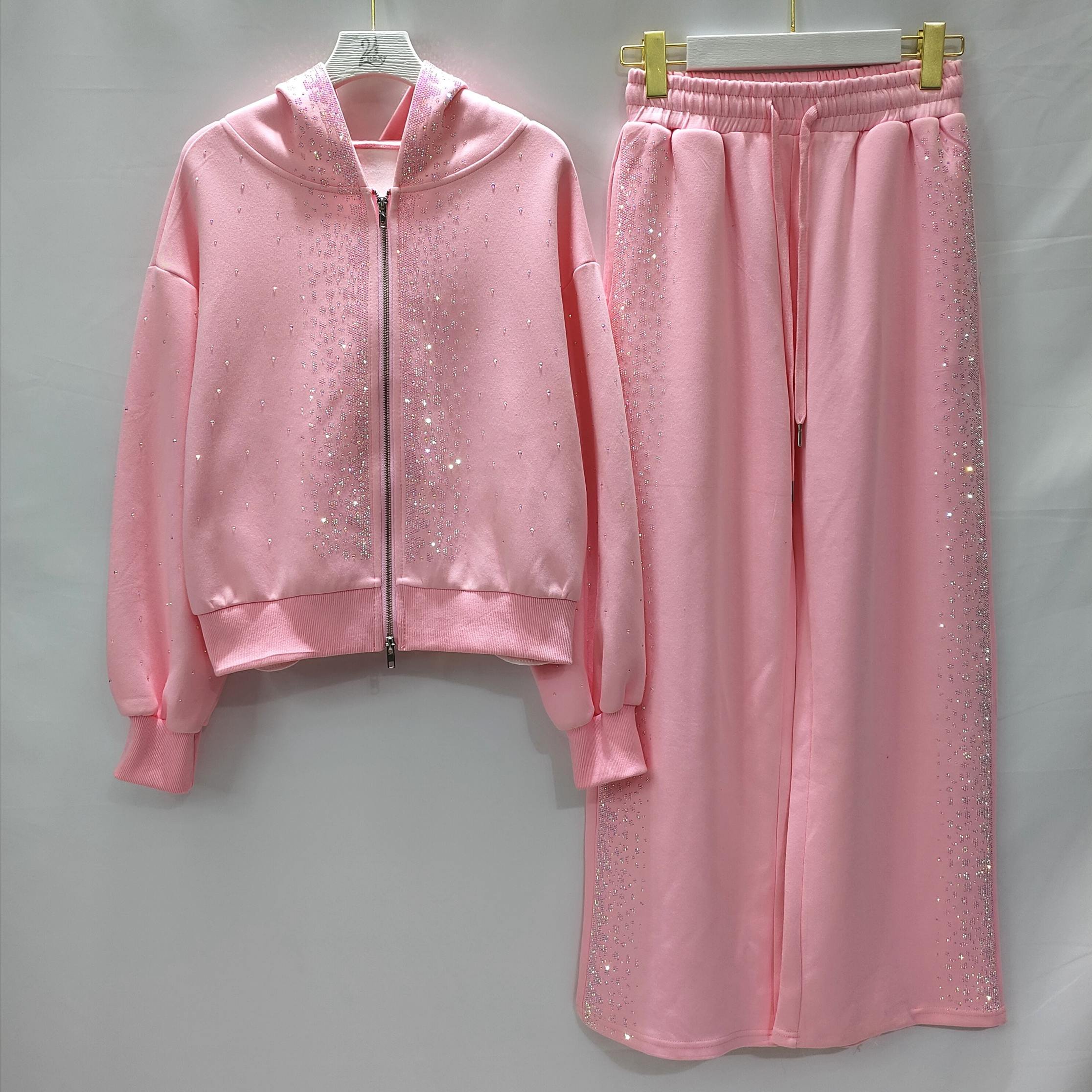Design Luxury Bling Rhinestones Clothes Woman Custom Rhinestone Sportswear Tracksuit Hoodie Set