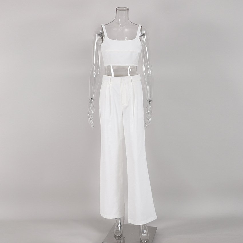 Casual Custom Cotton Women's Clothing 2 Piece Set Women Halter Cami Loose Long Pant Set Outfits Linen Women's Sets