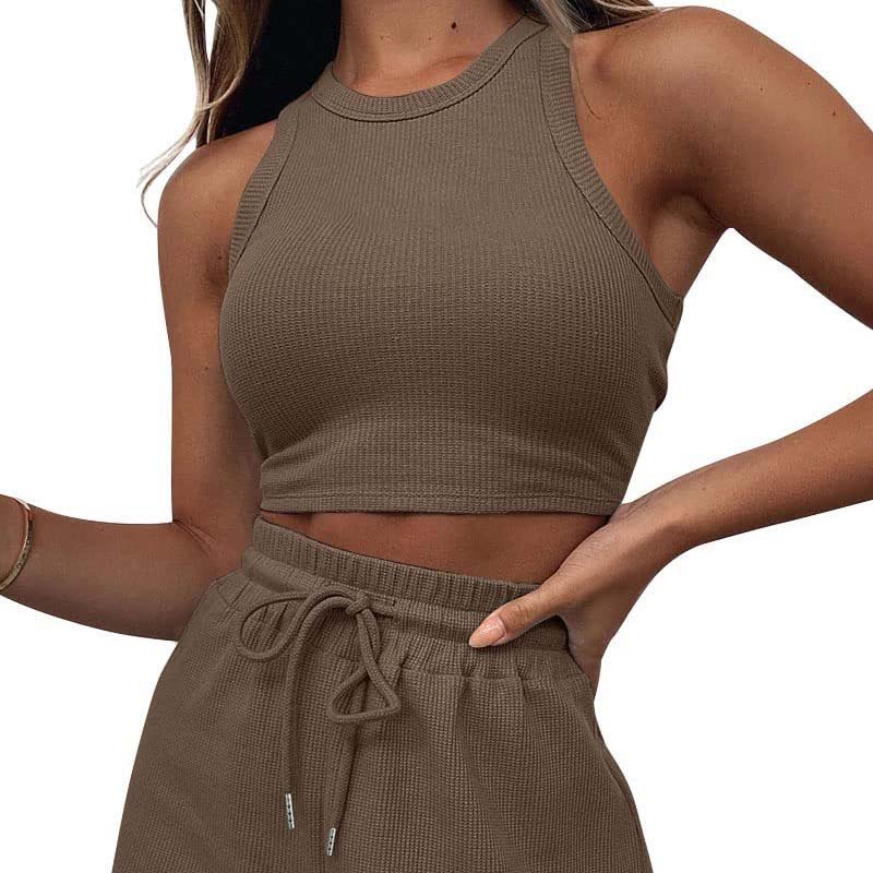 Blank OEMEmbroidery Ribbed TShirt Customizable Logo Female Summer Clothes 2 Piece Set Women's Sets Tank Tops And Shorts Set