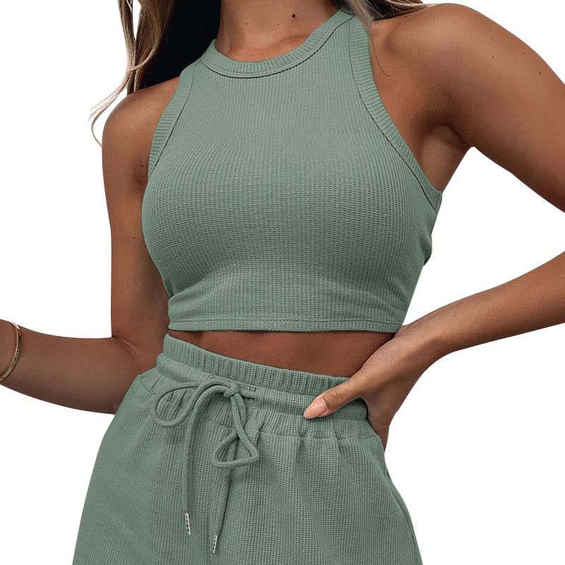 Blank OEMEmbroidery Ribbed TShirt Customizable Logo Female Summer Clothes 2 Piece Set Women's Sets Tank Tops And Shorts Set