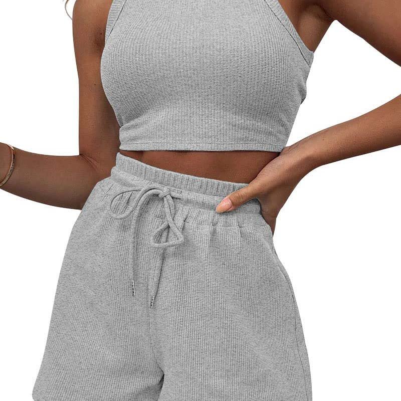 Blank OEMEmbroidery Ribbed TShirt Customizable Logo Female Summer Clothes 2 Piece Set Women's Sets Tank Tops And Shorts Set