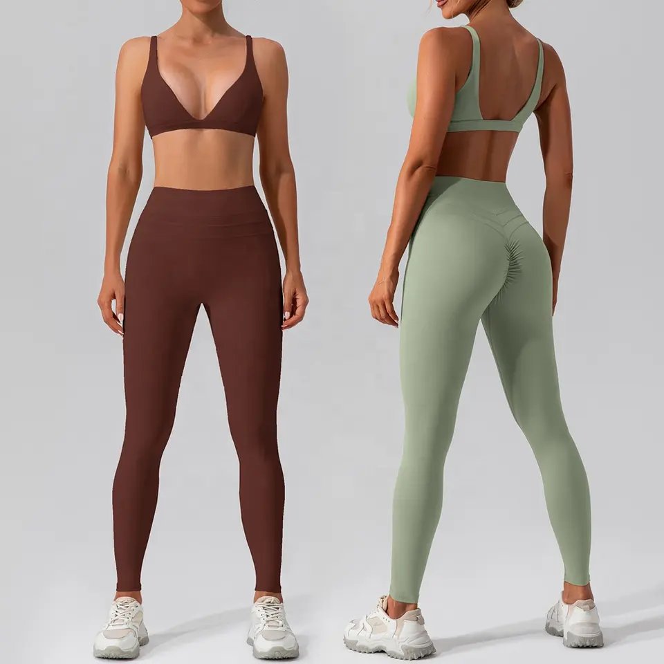 Aoyema Mix matching workout tracksuit 3pcs scrunch crossover Yoga Sets Fitness Women Athletic Wear Fitness Sportswear