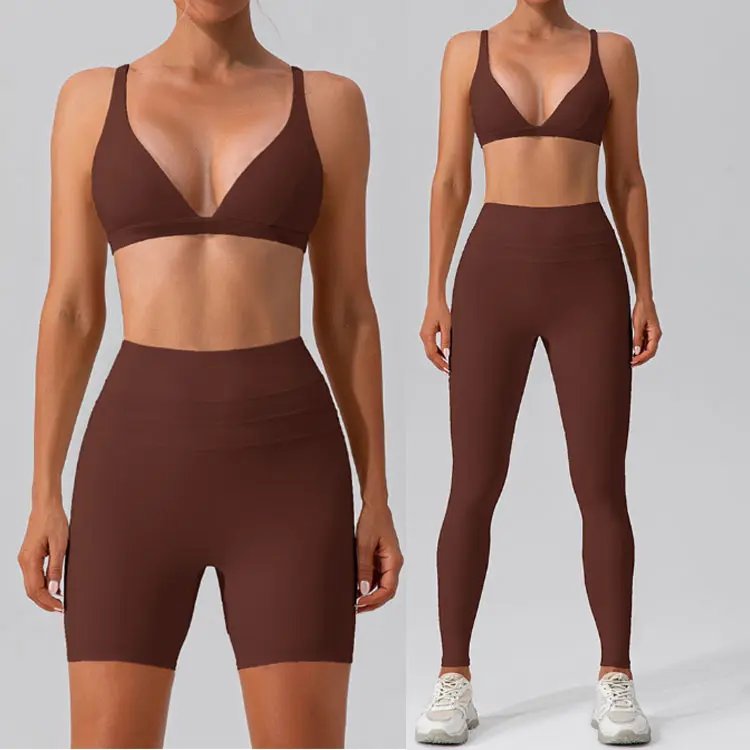 Aoyema Mix matching workout tracksuit 3pcs scrunch crossover Yoga Sets Fitness Women Athletic Wear Fitness Sportswear