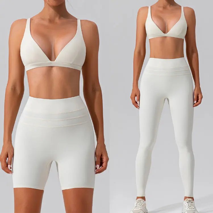Aoyema Mix matching workout tracksuit 3pcs scrunch crossover Yoga Sets Fitness Women Athletic Wear Fitness Sportswear