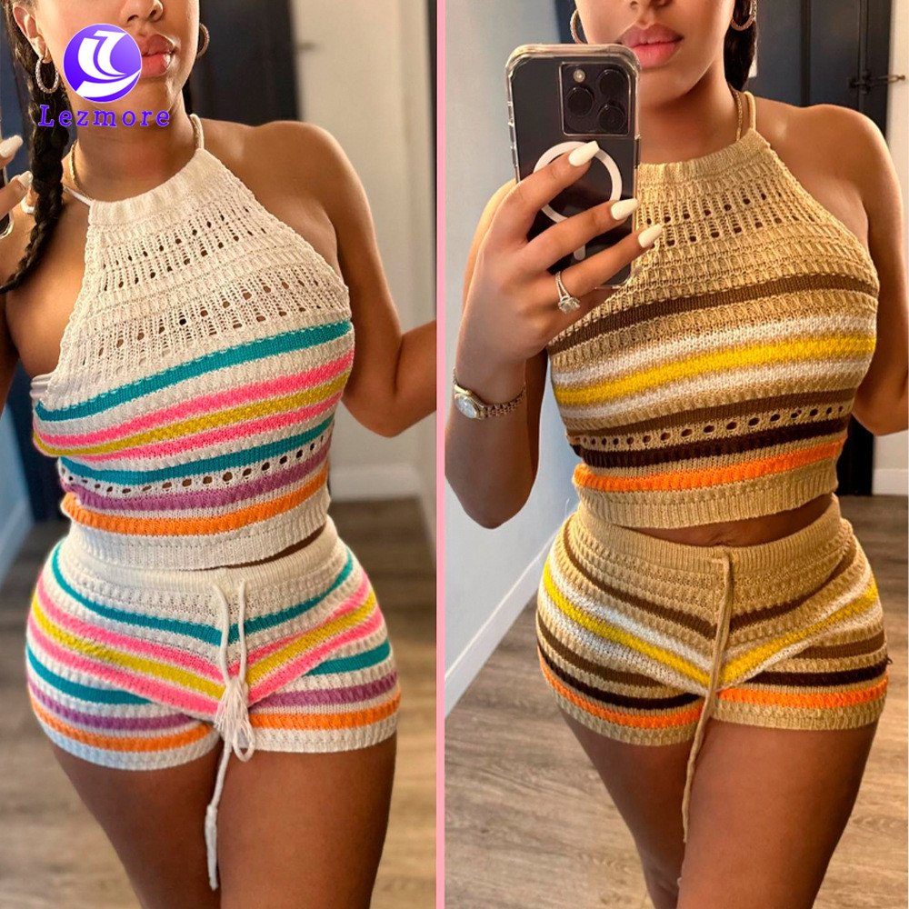 New Arrival Knitted Sweater Summer Outfit Women Sleeveless Vest Top Shorts Women'S 2 Piece Short Set