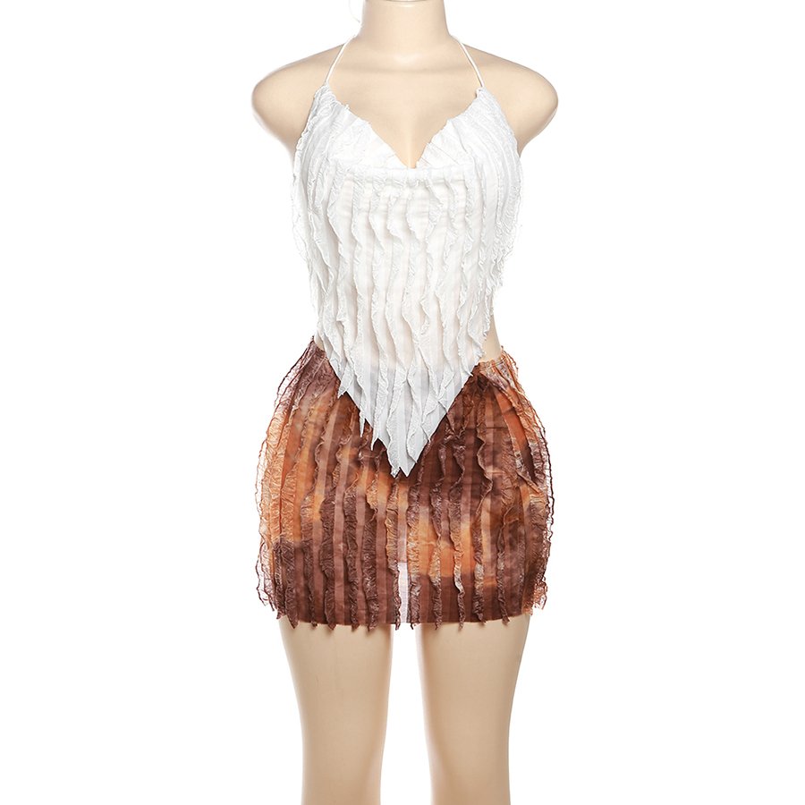 Kliou K23S37851 New Arrivals 2 Piece Set Women Sexy Two Pieces Sexy V Neck Top+ Skirt Women's Sets