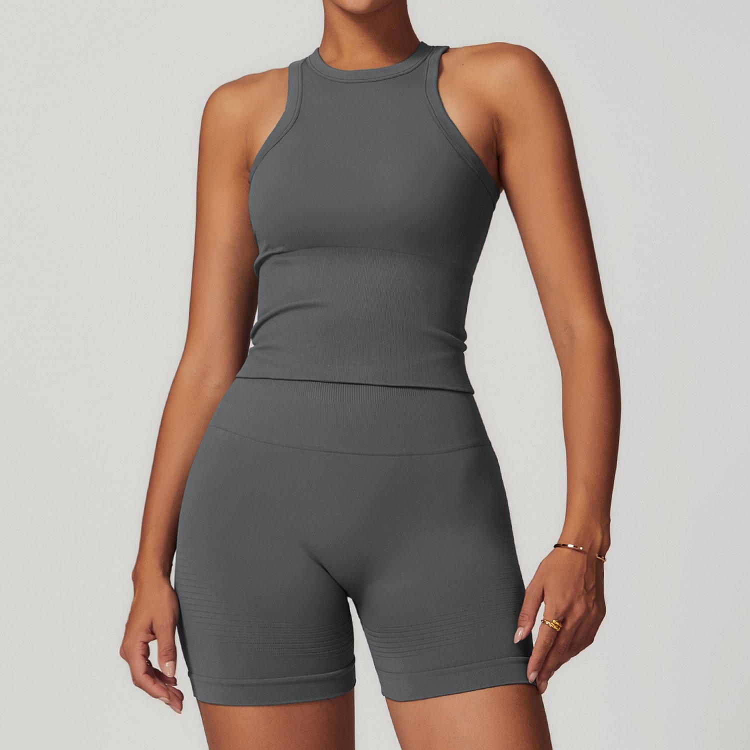 LOW MOQ Workout Women's Sets Slim Up Seamless I-Shape Back Bra Scrunch Shorts Plus Size Yoga Set Tennis Sports Gym Fitness Sets