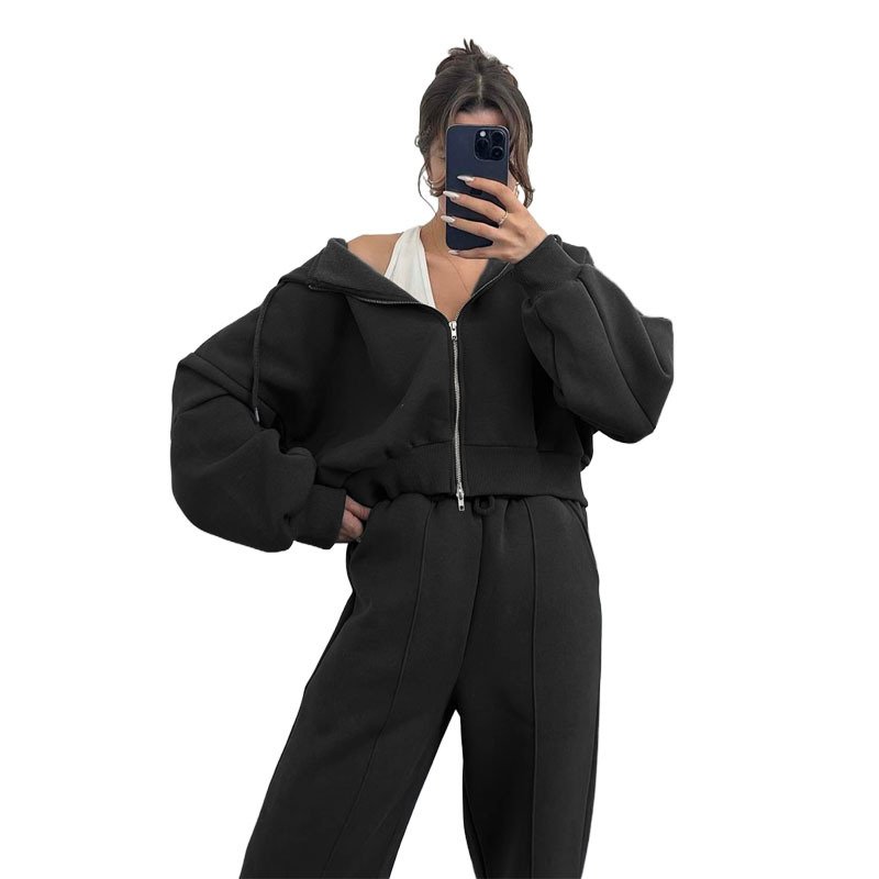 Winter Solid Color Hooded Plus Size Women'S Sets Thick Sweatshirt Women'S Clothing Fashion Casual Custom Logo Tracksuits