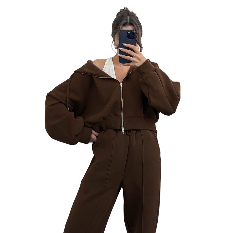 Winter Solid Color Hooded Plus Size Women'S Sets Thick Sweatshirt Women'S Clothing Fashion Casual Custom Logo Tracksuits