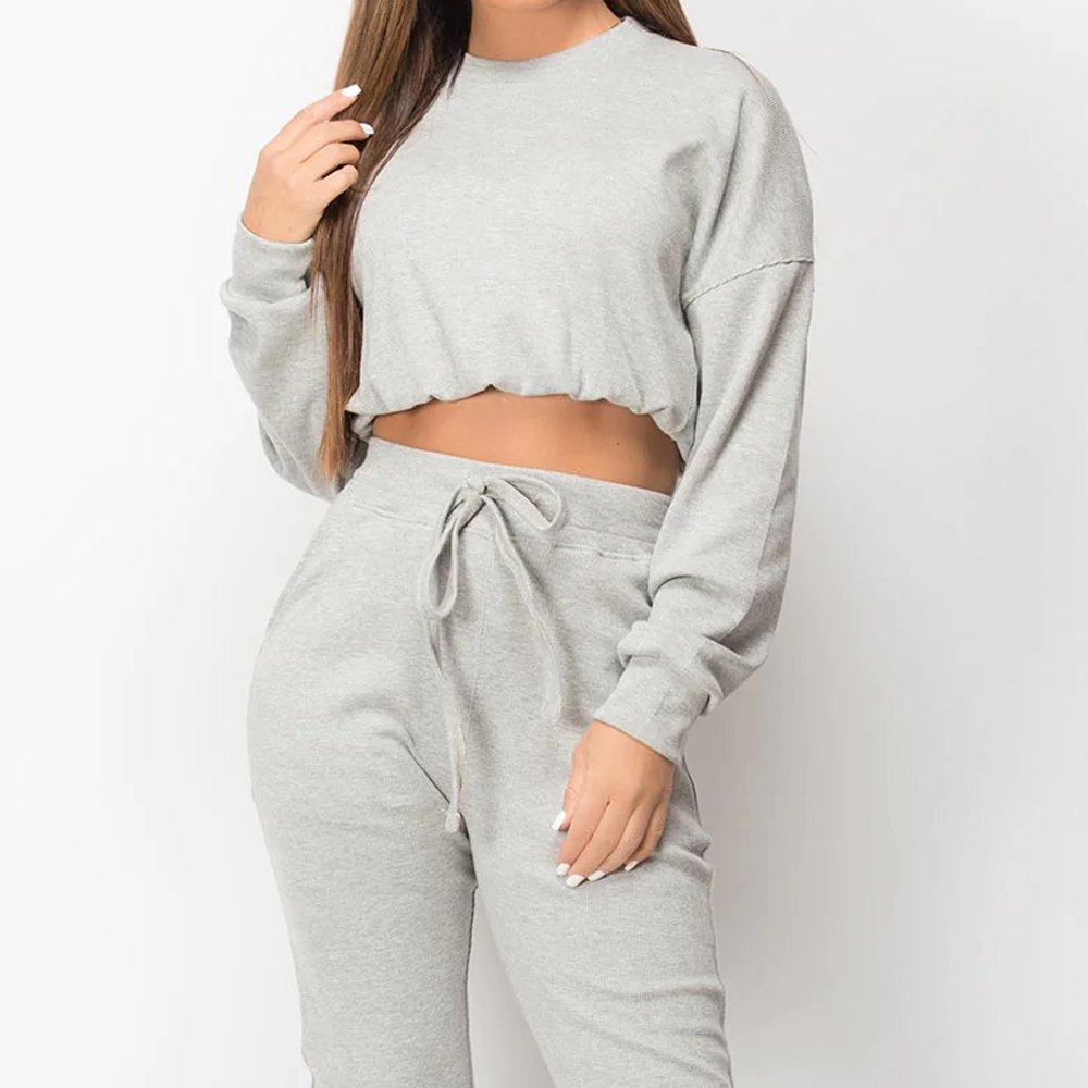 Crop Top Drawstring Legging Full Sleeves Fleece Shirt for Women Gym Fitness Wear Customized 2024 Latest Winter