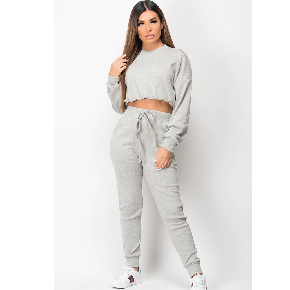 Crop Top Drawstring Legging Full Sleeves Fleece Shirt for Women Gym Fitness Wear Customized 2024 Latest Winter