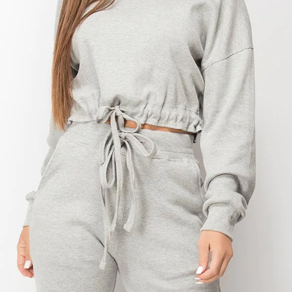 Crop Top Drawstring Legging Full Sleeves Fleece Shirt for Women Gym Fitness Wear Customized 2024 Latest Winter