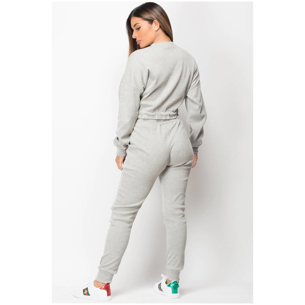 Crop Top Drawstring Legging Full Sleeves Fleece Shirt for Women Gym Fitness Wear Customized 2024 Latest Winter