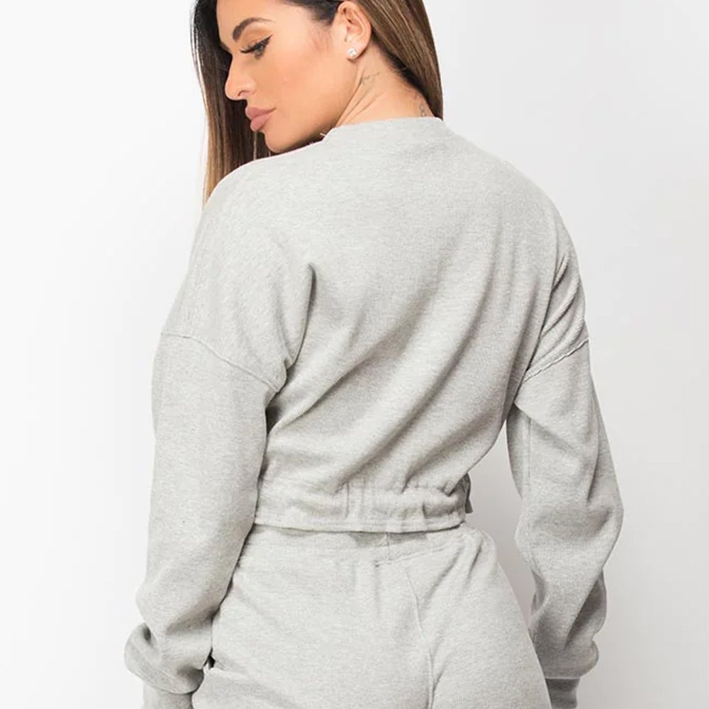 Crop Top Drawstring Legging Full Sleeves Fleece Shirt for Women Gym Fitness Wear Customized 2024 Latest Winter
