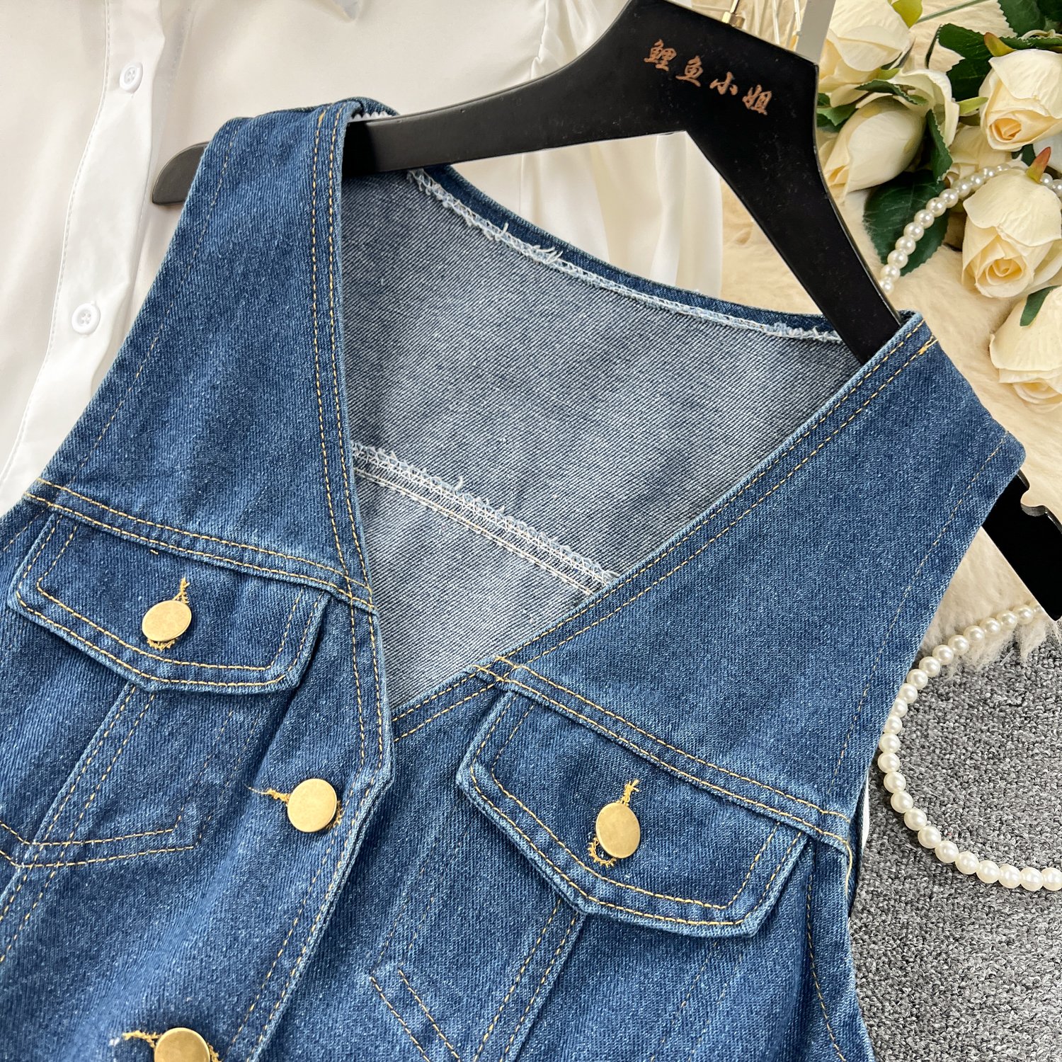 Korean 2 Piece Set For Women Puff Sleeve Top And Denim Dress Set