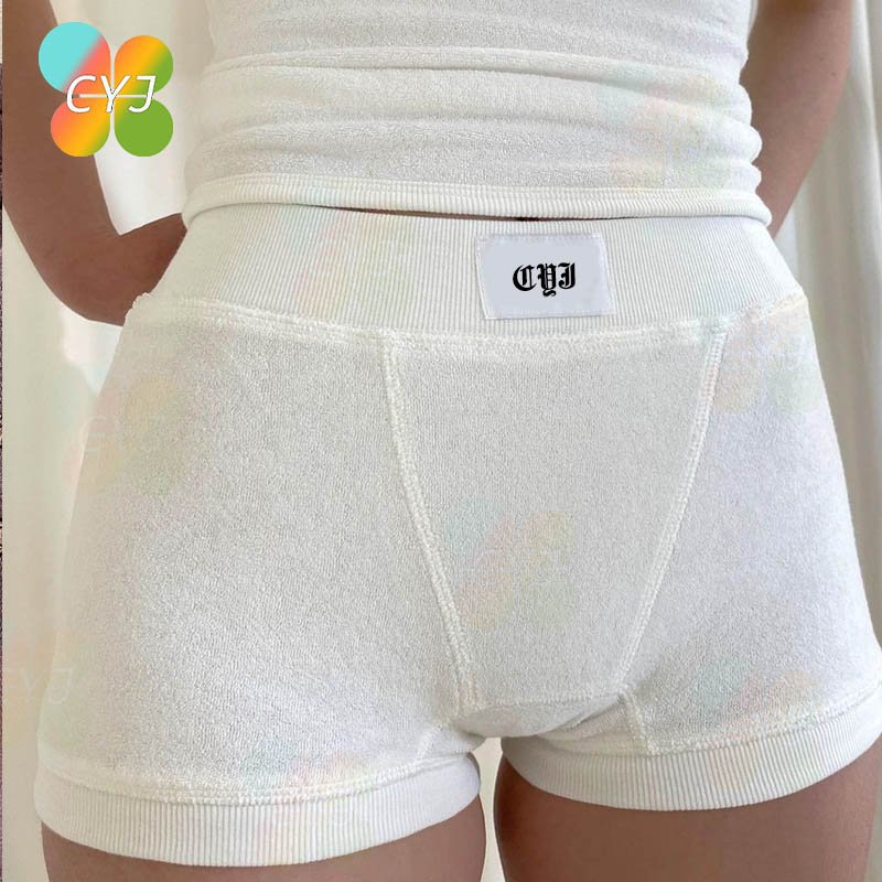 Custom COLOR Embroidery LOGO French Terry Set Lounge Set Cotton Terry Towel Top Leggings Women Two Piece Shorts Set