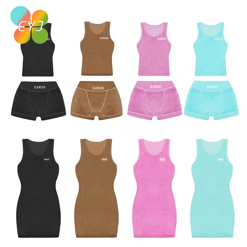Custom COLOR Embroidery LOGO French Terry Set Lounge Set Cotton Terry Towel Top Leggings Women Two Piece Shorts Set