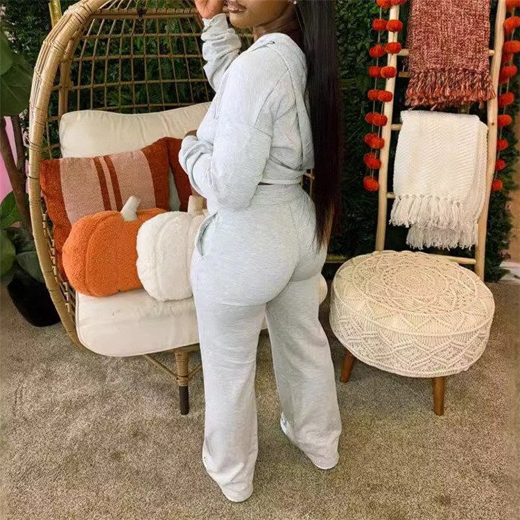 Sport Casual Women's Set Zip Long Sleeve Crop Sweatshirt Top Drawstring Pants Pants Loose Tracksuits Outfits