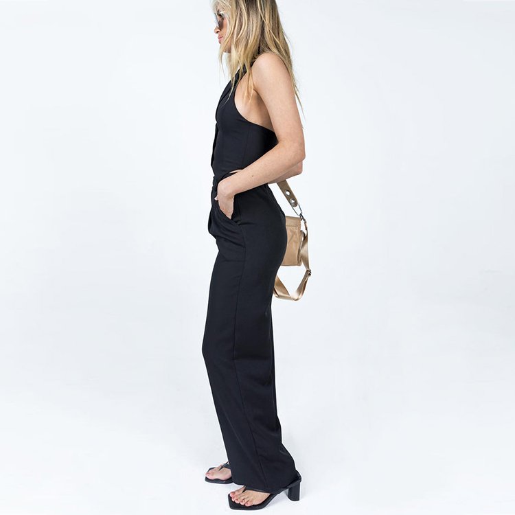 Lapel Collar sleeveless Vest Top High Waisted Pants Women's Set