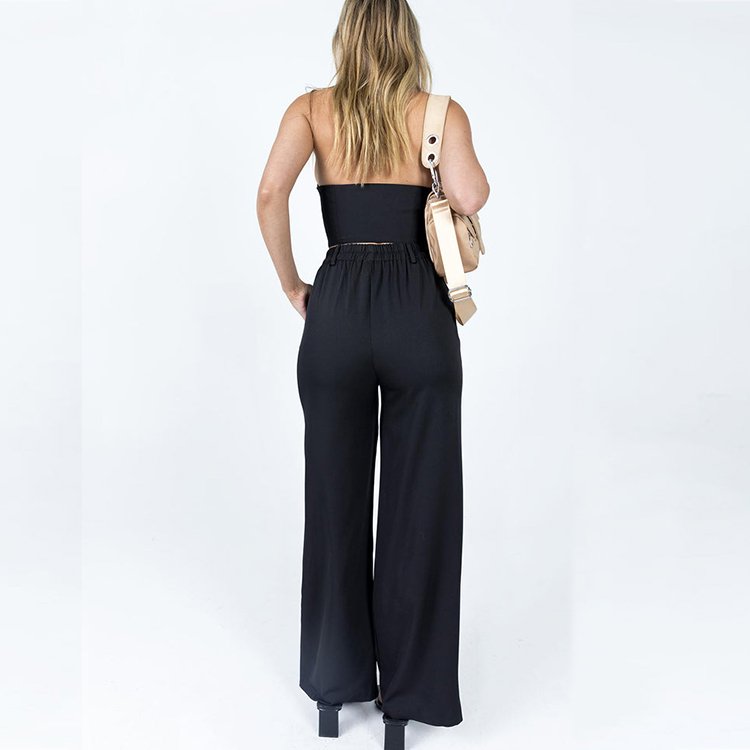 Lapel Collar sleeveless Vest Top High Waisted Pants Women's Set