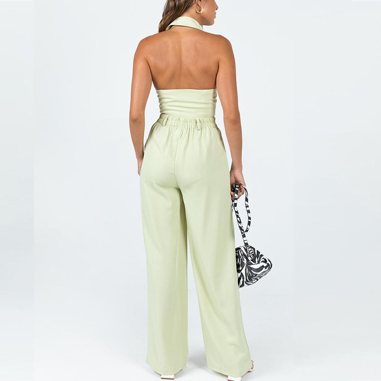 Lapel Collar sleeveless Vest Top High Waisted Pants Women's Set