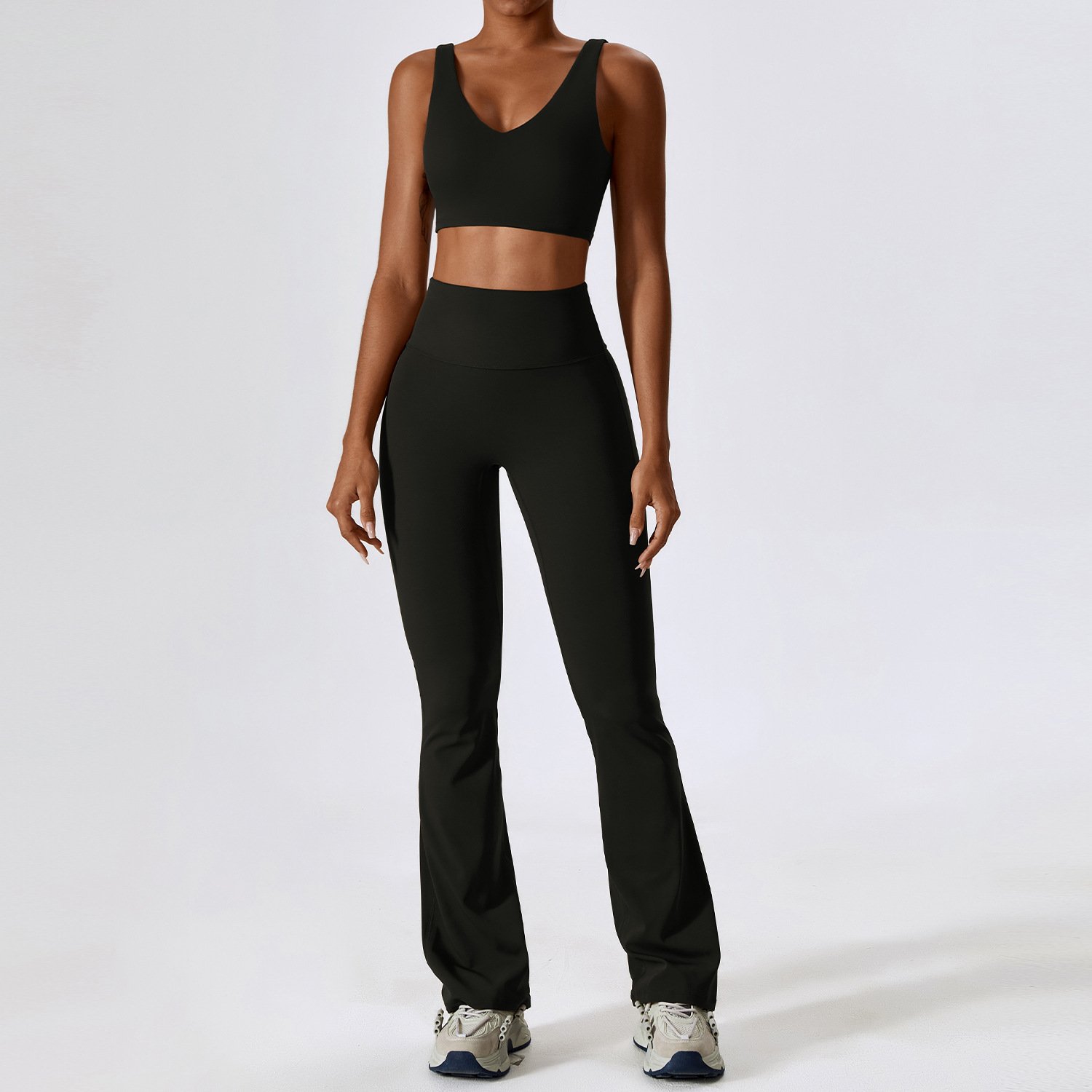 Wholesale Women Sports Gym Wear Workout Set Tights Crop Top 2 Pieces Seamless Long Sleeve Fitness Yoga Set