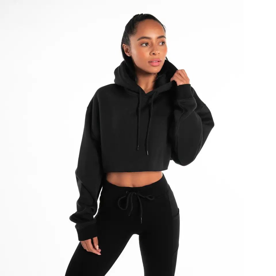 2023 Custom Logo Women's Casual Training Set XL Size New Design Sweatshirt and Jogging Wear Plain Crop Tops Track Suit