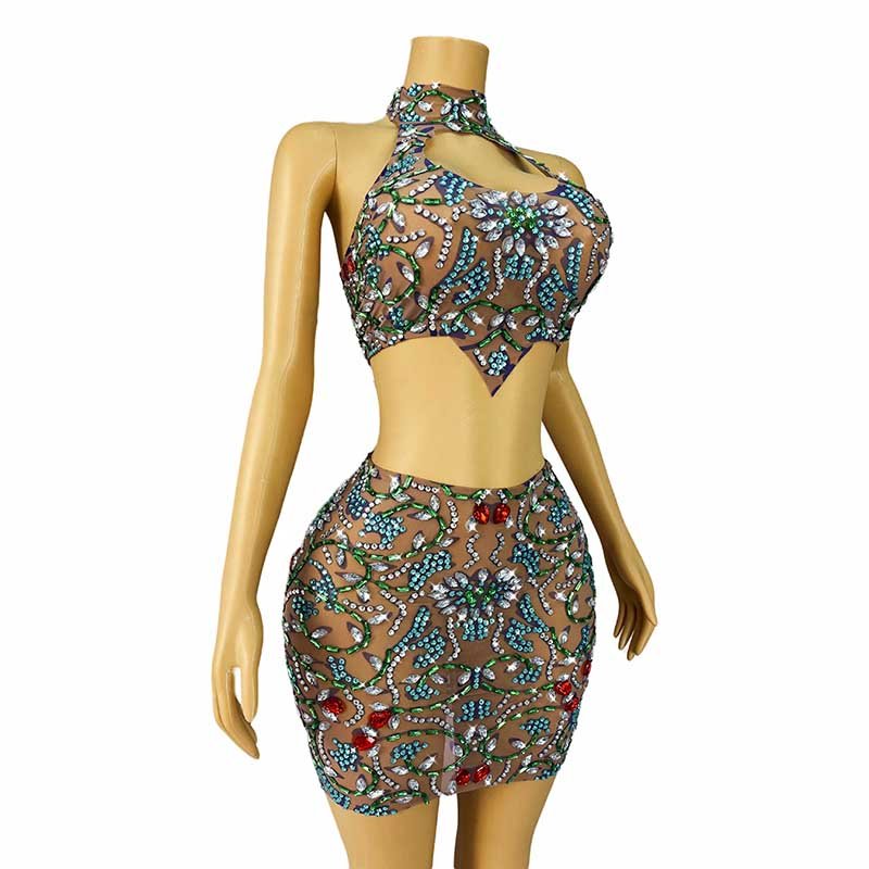 Novance Y4110 Dropshipping Products 2024 Diamond Bling Women's Sets 2 Piece Short Luxury Sparkly Rhinestone Crystal Dress