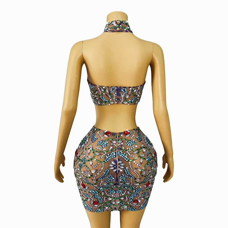 Novance Y4110 Dropshipping Products 2024 Diamond Bling Women's Sets 2 Piece Short Luxury Sparkly Rhinestone Crystal Dress