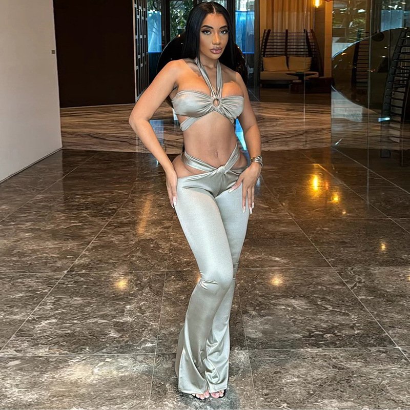 Peeqi K24S52559 fashion new sexy autumn women clothing hollow out crop top outfits designer pants set 2 piece set women's sets