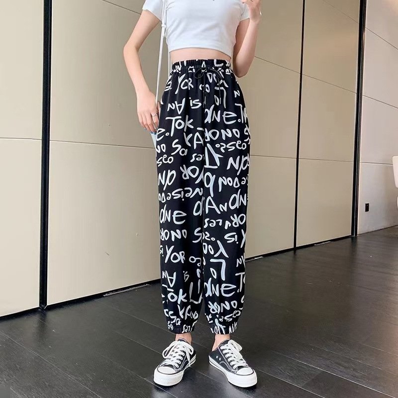 Summer Girls' New Letter Printing White Trousers Girls Summer 100% Polyester Leisure Trendy Cheap Price Trousers