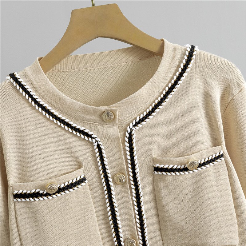 Wholesale 2024 Autumn New Fashionable and Stylish Round Neck Knitted Cardigan Slimming Women's Set
