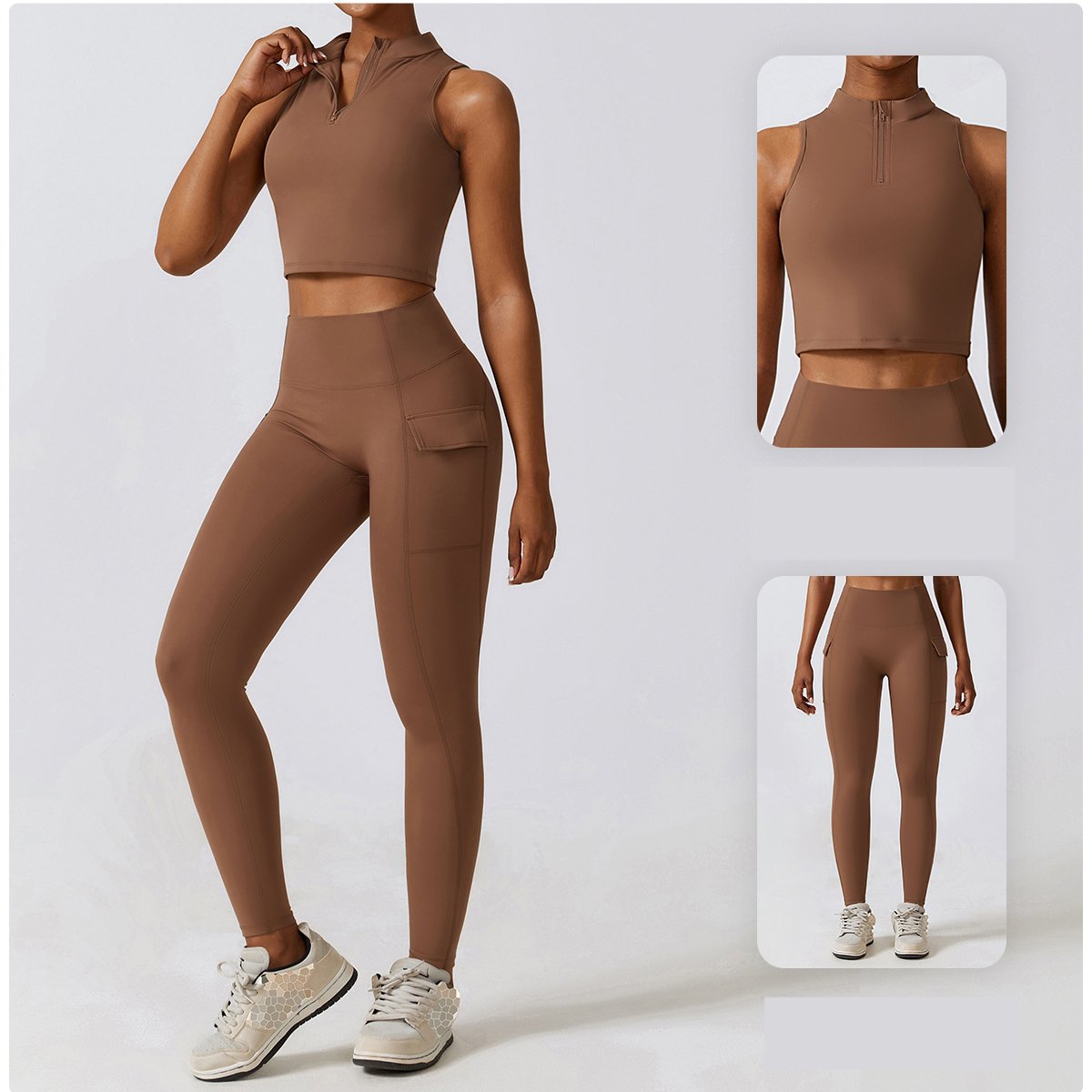 Autumn Winyer fitness yoga clothes women's comfortable nude feeling sports High Collar vest quick dry running gym yoga set