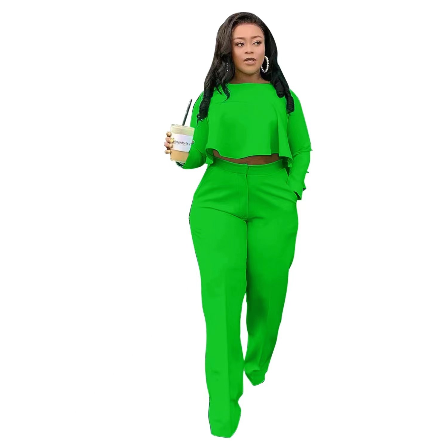 Conyson New Arrivals Women's Two Piece Set With Pockets Solid Long Sleeve Autumn Winter Back Pleat 2pc Outfit Casual Wear